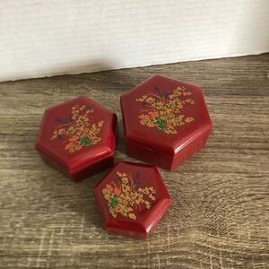 Vtg Set of Red Nesting Boxes Hong Kong